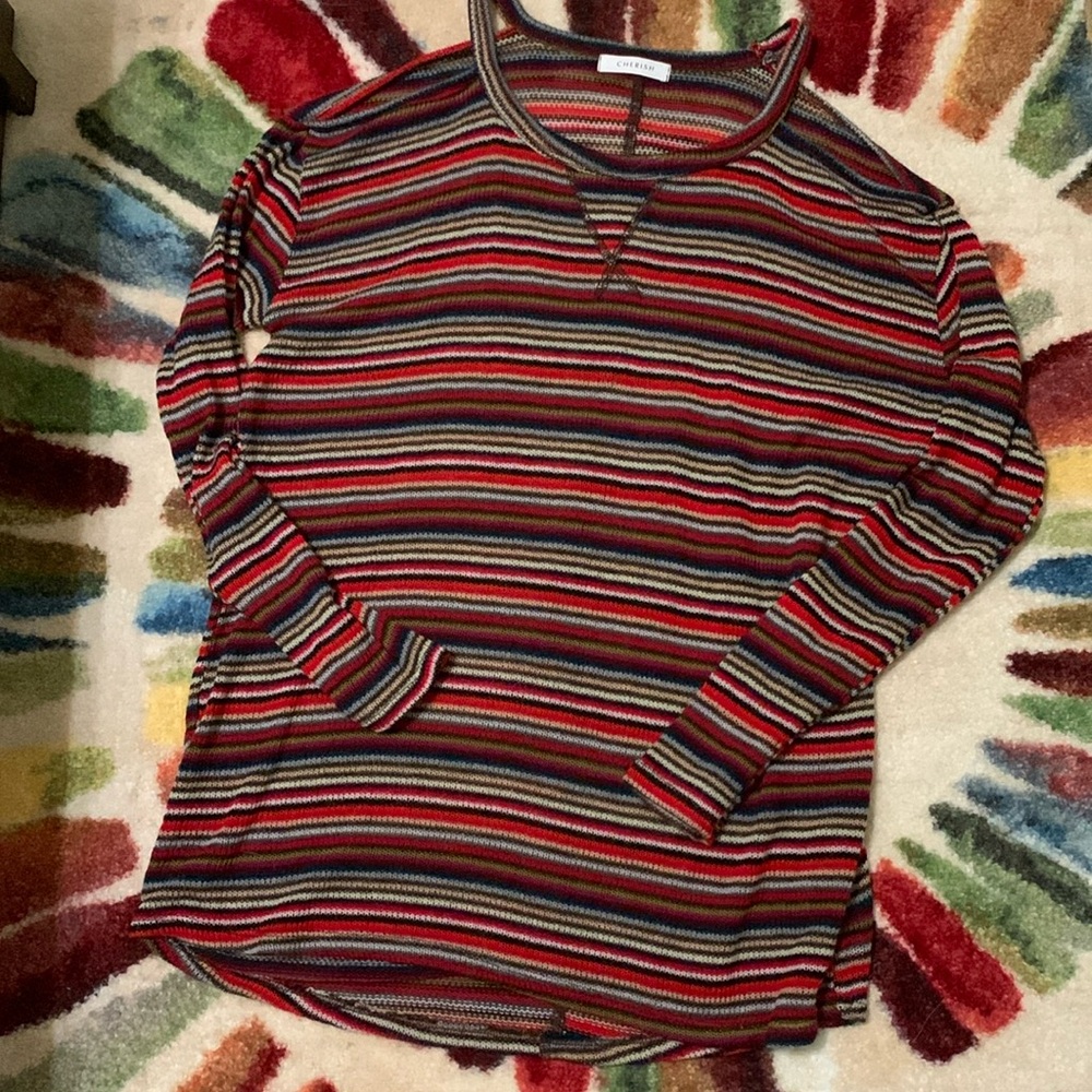 Women’s stripped sweater with open shoulder